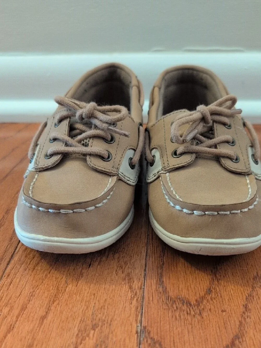 Sperry Kids Tan Boat Shoes with Cream Accents